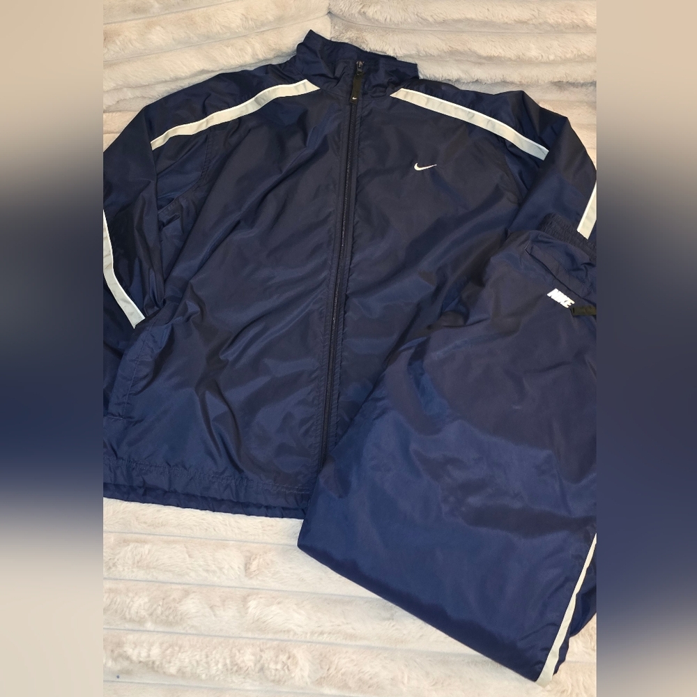 Nike Men's Navy Windbreaker with White Stripes